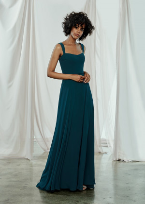 Wide Straps Teal Chiffon Bridesmaid Dress